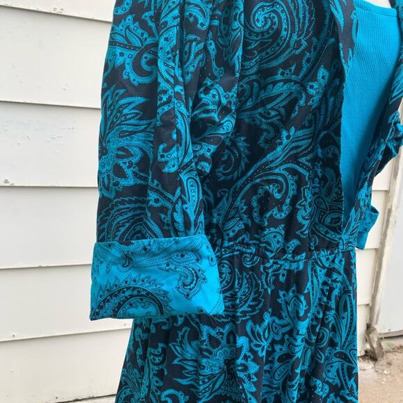 Vintage 90s Paisley Jersey tank shirt overlay dress teal black LARGE? - Picture 5 of 7